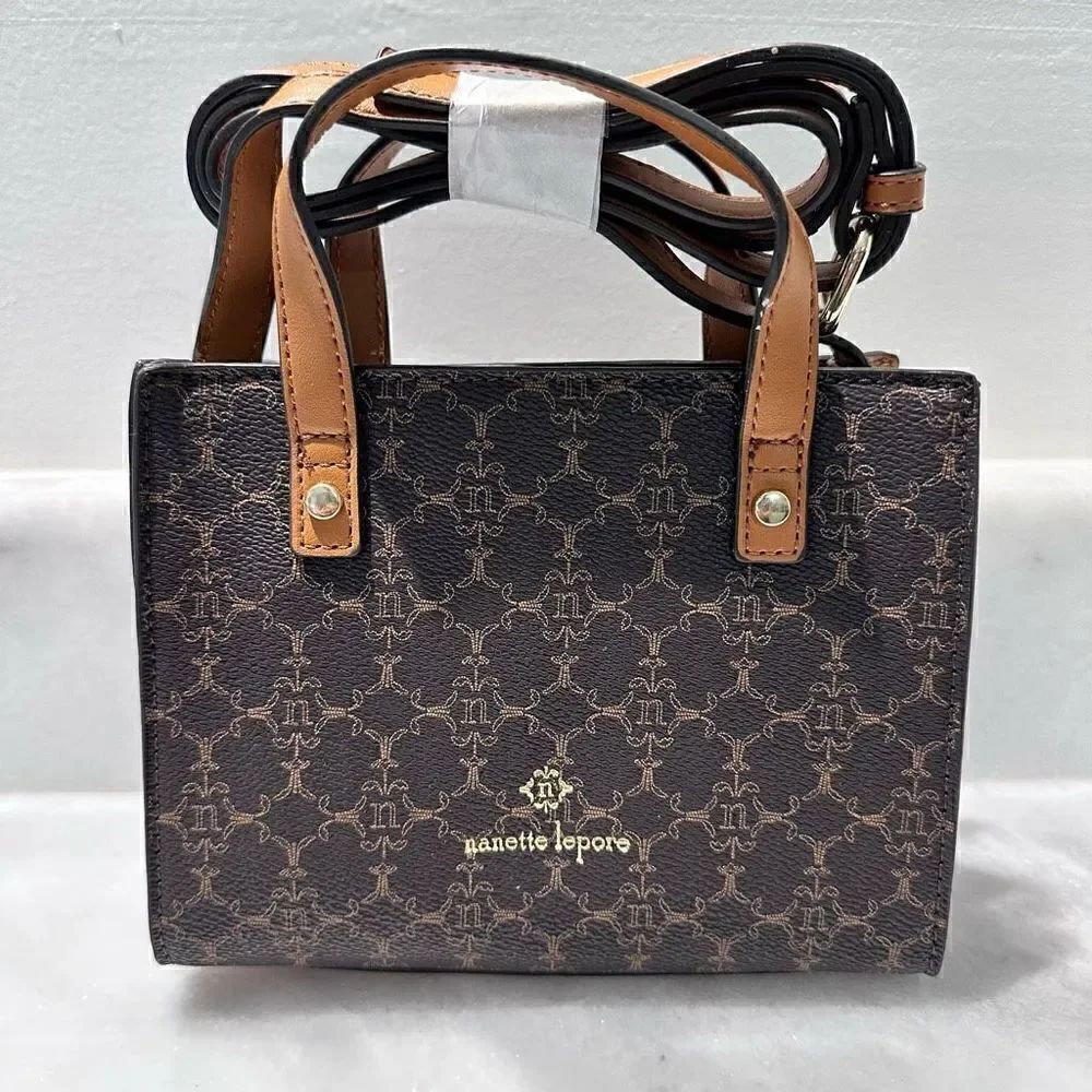 NWT Nanette Lepore Adjustable Strap Brown Black Crossbody Mini Hand Bag